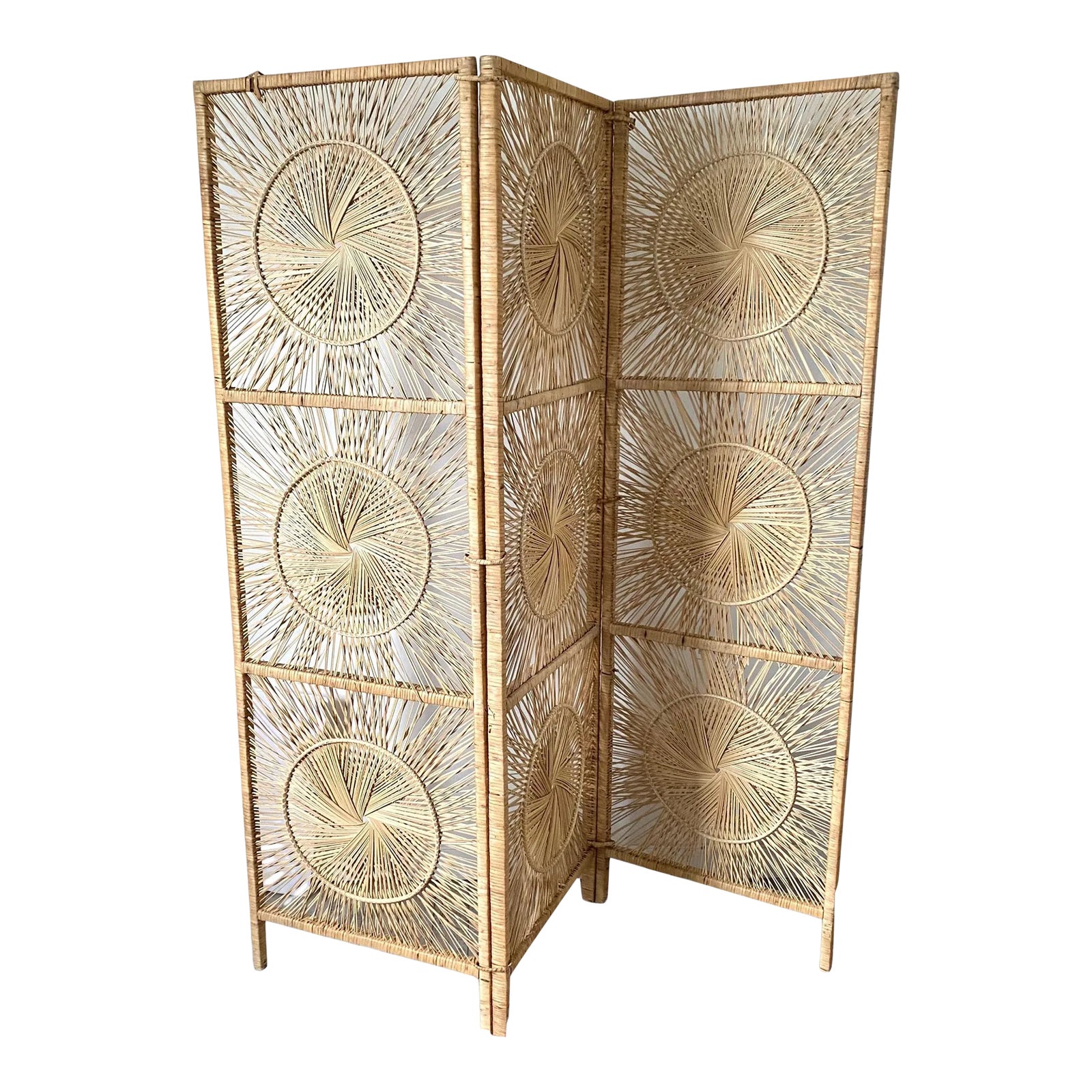Vintage 70s Boho Chic Wicker Screen Room Divider Rattan Three Panel ...