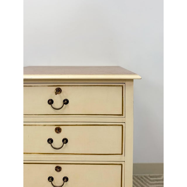 Beige Vintage Provincial Chest of Three Drawers Storage Wood Dresser Lock/Keys For Sale In Tampa - Image 6 of 11