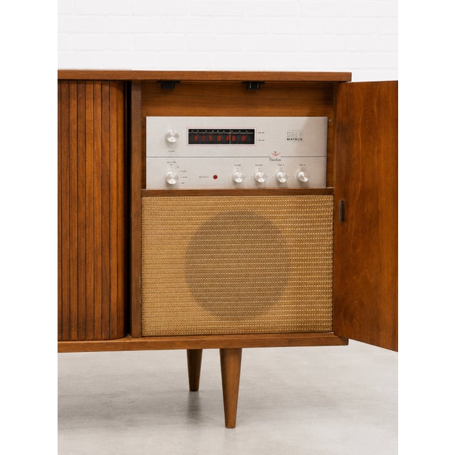 1960s Extra Long Mid Century Modern Tambour Door Garrard Cabinet | Walnut Credenza Sideboard, C. 1960’s For Sale - Image 5 of 13