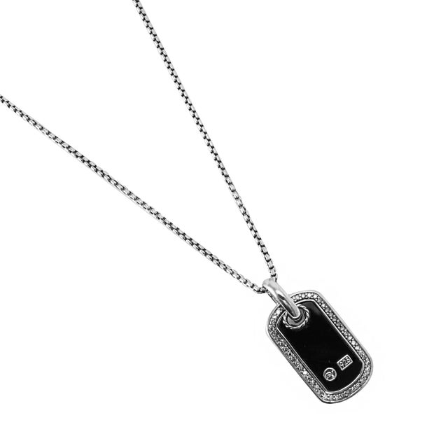 David Yurman David Yurman 925 Sterling Silver Black Onyx Diamond Dog Tag Pendant Necklace For Sale - Image 4 of 8