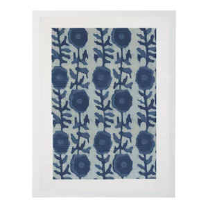Indigo Fabrics I Print in White Shadowbox - 19" x 25"