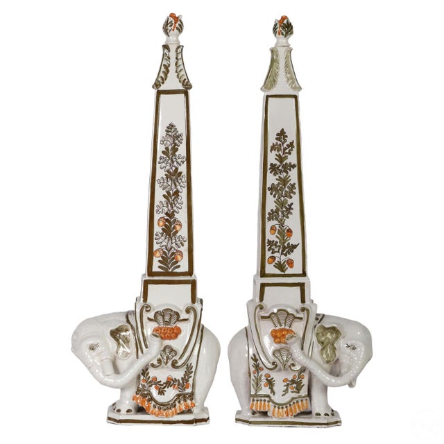Pair Elephant Obelisks Glazed Terra Cotta, Italian For Sale - Image 4 of 9