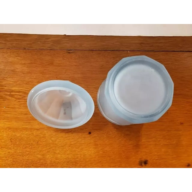Glass Vintage Indiana Glass Satin Frosted Baby Blue Glass Apothecary Lidded Ginger Jar For Sale - Image 7 of 7