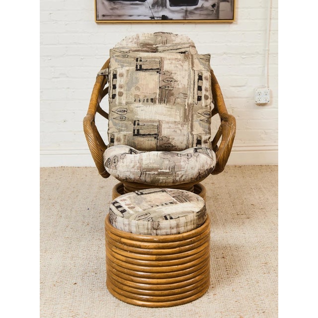 Mid 20th Century Bamboo Vintage Chair and Ottoman For Sale - Image 5 of 12
