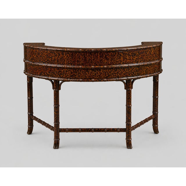 1990s Regency Style Faux Bamboo & Tortoise Lacquer Carlton House Rattan Desk or Vanity For Sale In Atlanta - Image 6 of 8