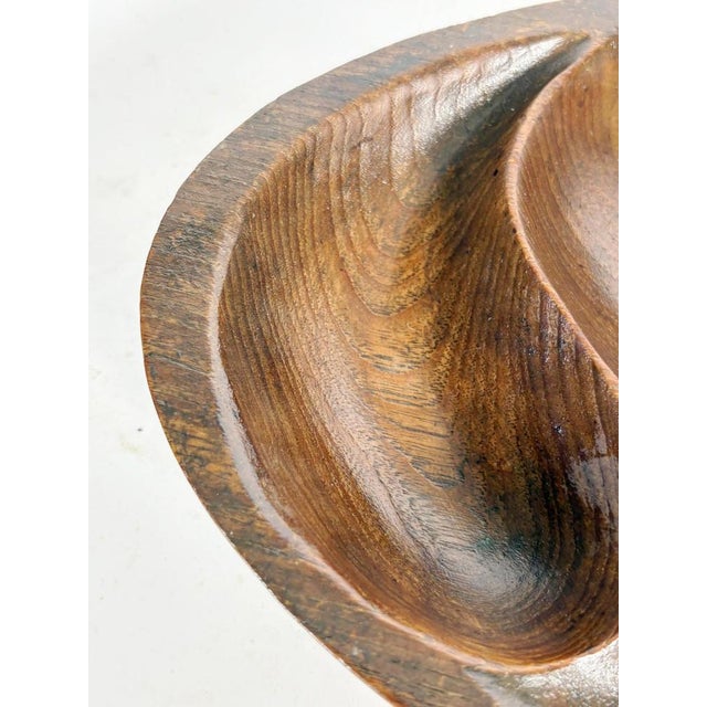 Brown Oval Wooden Trinket Tray with Carved Motif, France, 1970s For Sale - Image 8 of 14