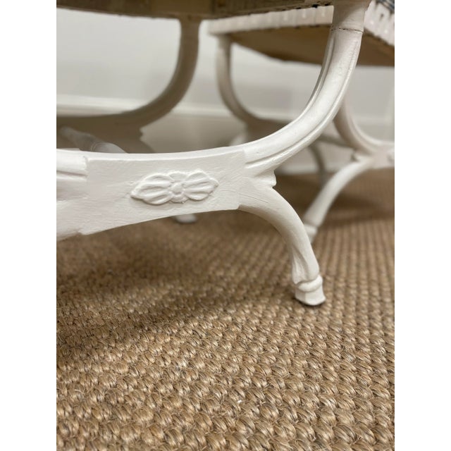 Vintage X-Frame Stool With White Paint and Greek Key Details-Pair For Sale - Image 9 of 12