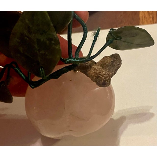 Gemstone Asian Rose Quartz Carved Plum/Peach Fruit Hard Stone Leaves For Sale - Image 7 of 9