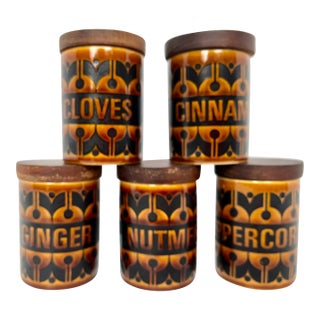 Mid-Century English Hornsea Spice Jars - Set of 5 For Sale