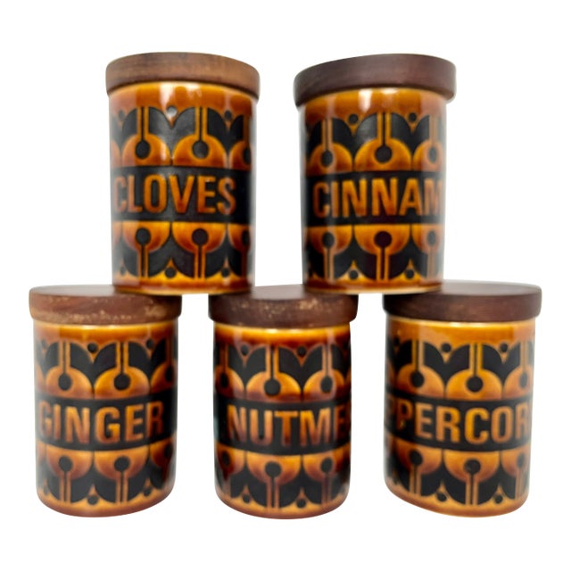 Mid-Century English Hornsea Spice Jars - Set of 5 For Sale