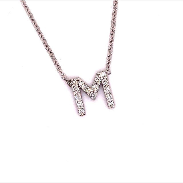 Silver Diamond Letter "M" Pendant Necklace 14k Gold 0.19 TCW Certified For Sale - Image 8 of 12