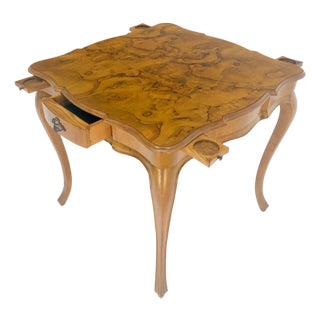 Italian Olive Burl Wood Game Table Pull Out Trays One Drawer MINT! For Sale