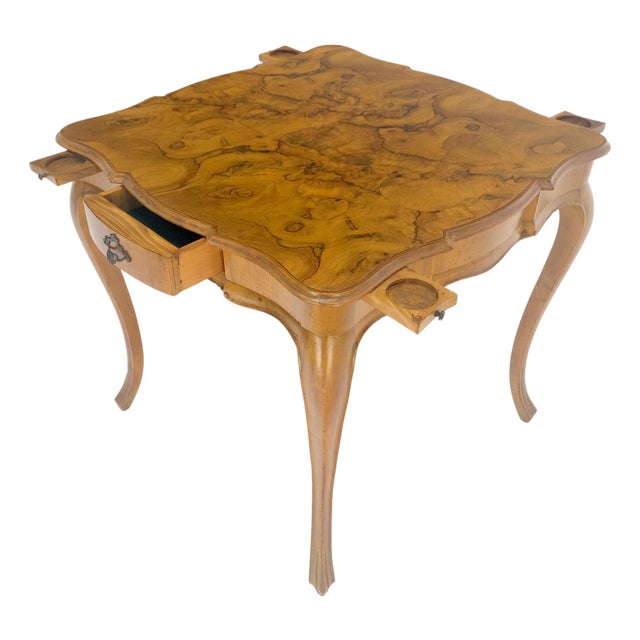 Italian Olive Burl Wood Game Table Pull Out Trays One Drawer MINT! For Sale