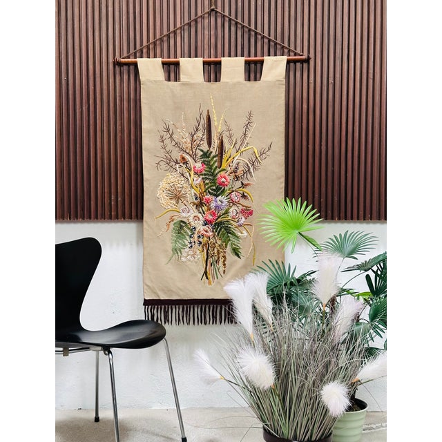 Hand-Embroidered Wall Hanging with Bouquet of Flowers, Germany, 1950s For Sale - Image 4 of 16