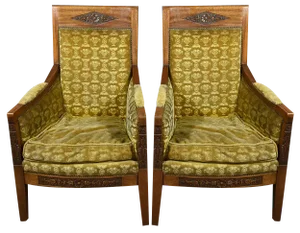 Set of Early 19th Century Empire Mahogany Bergère Armchairs