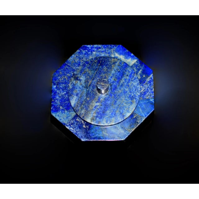 Beautiful 1.1 lb large hexagonal box made of the fine natural lapis lazuli from Afghanistan. A round lid with elegant...