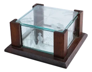 Art Deco Jewelry Box in Facet Cut Glass and Oak, 1930s