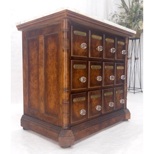 Late 20th Century Marble Top Drawers Burl Wood Decorative Cristal Balls Pulls Bachelor Chest MINT For Sale - Image 5 of 17