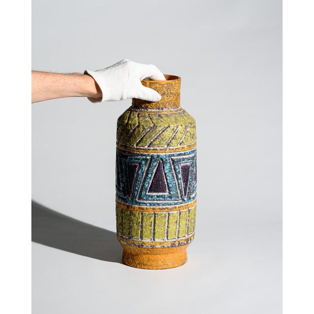 Vintage Geometric Floor Vase in Lava Glaze, 1960s For Sale - Image 3 of 7