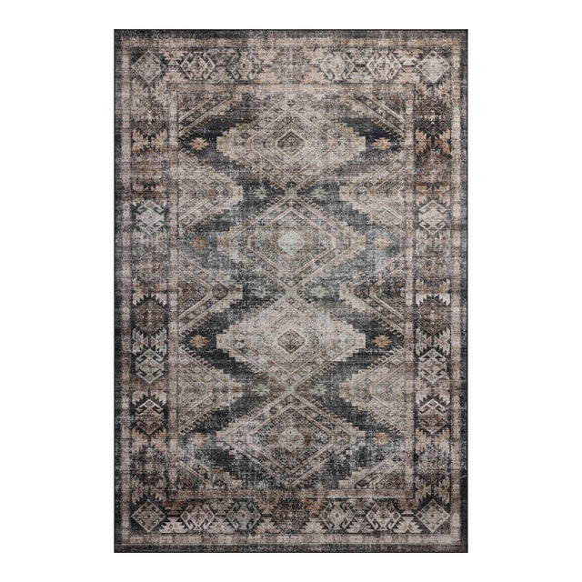 Amber Lewis x Loloi Josie Ink / Earth 9'-0" x 12'-0" Machine Washable Area Rug For Sale