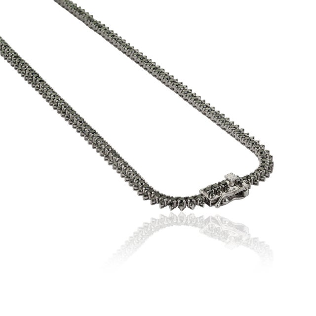 7.5 Carat Round Cut Black Diamond Riviera Tennis Necklace in 18k White Gold For Sale - Image 10 of 18