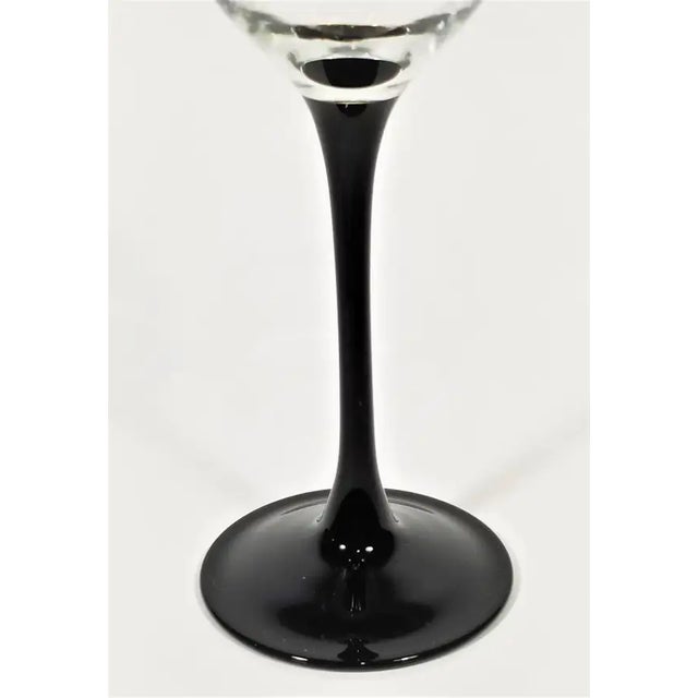 Black 1970s French Stemware by Luminarc Black Tulip Base Mid Century Wine Glasses, Made in France- Set of 6 For Sale - Image 8 of 9