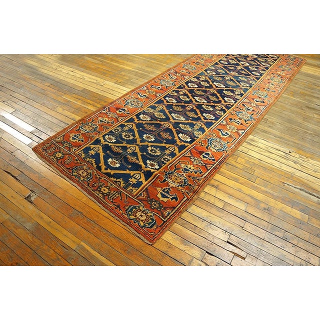 Handwoven antique NW Persian carpet. Woven, circa 1900. Runner size: Late 19th Century Blue Background Tribal Shrub...