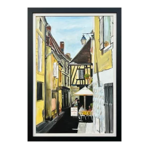 2012 Painting of Bergerac Old Town Cafe in France by Contemporary British Artist Angela Wakefield, Framed