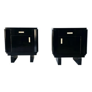 Vintage Bedside Tables in Lacquered Black, 1970s, Set of 2 For Sale