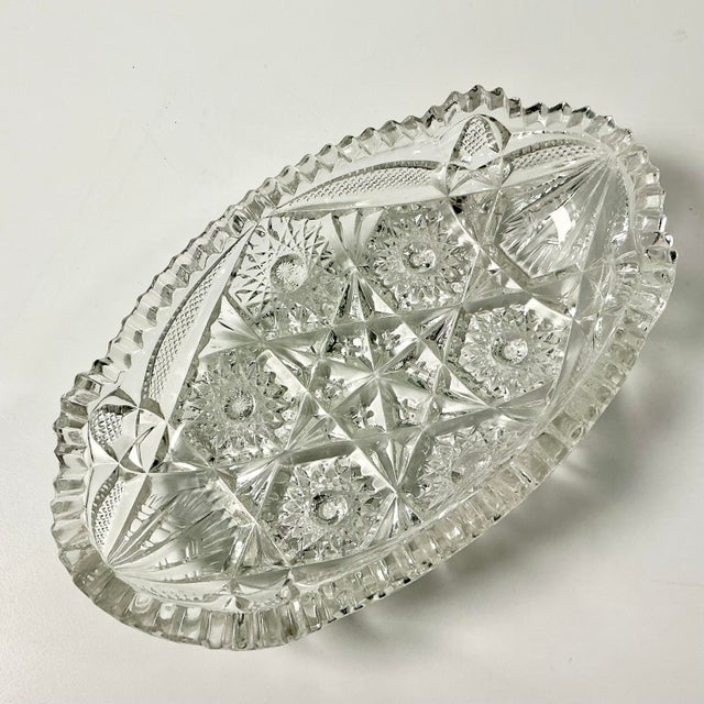 Late 1800s Antique Boho Chic Hollywood Regency American Brilliant Cut Relish Serving Dish. For Sale - Image 6 of 11