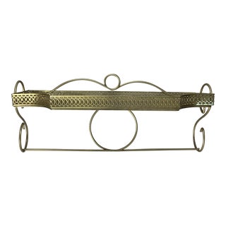 Mid Century Modern Pierced Metal Wall Shelf in Gold For Sale