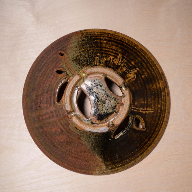 Rare Early 1960s Harrison McIntosh Vintage Pierced Olive Branch Ceramic Plate, Signed For Sale - Image 9 of 12