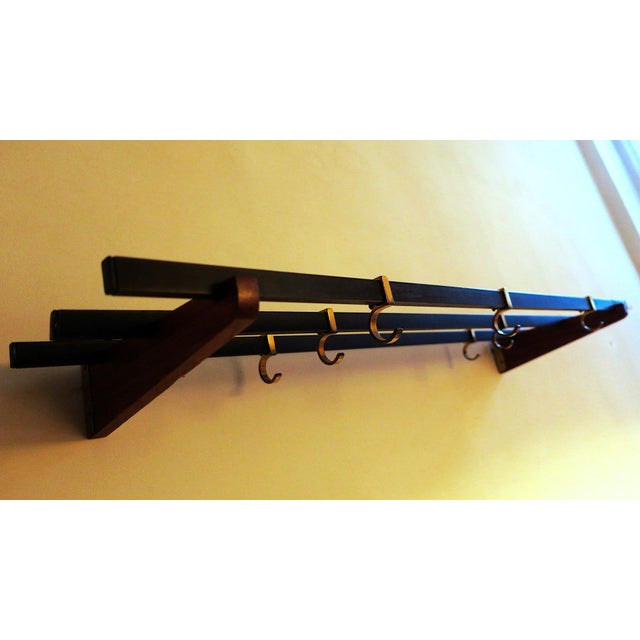 Brass and Teak Coat Rack with Seven Sliding Hooks, 1960s For Sale - Image 9 of 9