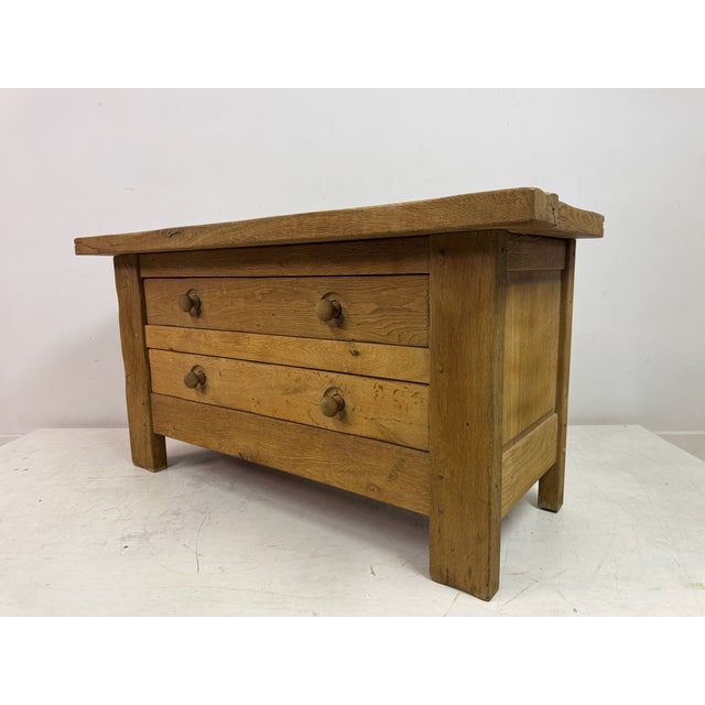 Tan Brutalist Two-Drawer Chest in Oak, Belgium, 1960s For Sale - Image 8 of 14