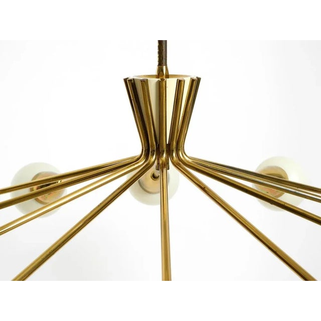 Mid-Century Brass 12-Armed Chandelier with Opal Glass Shades, 1950s For Sale - Image 16 of 18