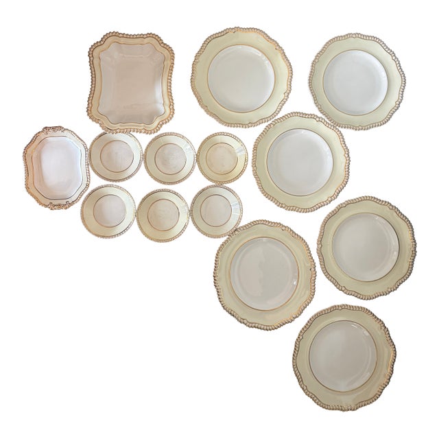 Mid 19th Century Davis Collamore Porcelain and Gold Dish Set - 14 pcs For Sale