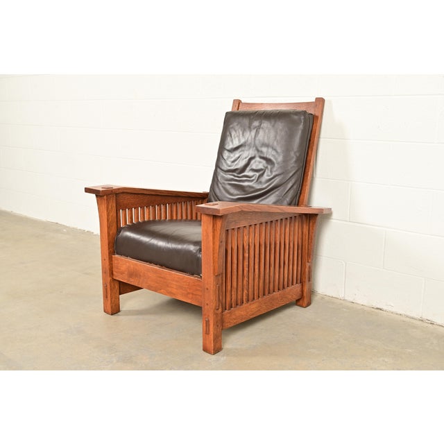 Stickley Mission Oak Arts & Crafts Spindle Reclining Morris Lounge Chair For Sale - Image 12 of 12
