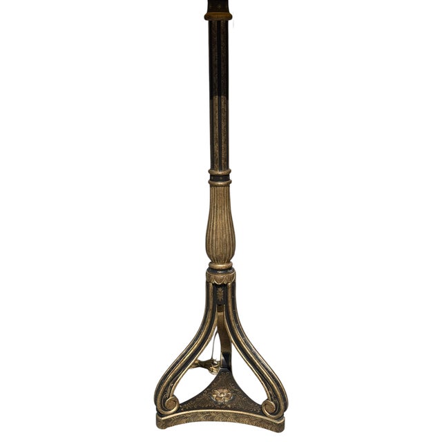 Nancy Corzine 1990s Regency Style Nancy Corzine Black & Gold Floor Lamps - a Pair For Sale - Image 4 of 6