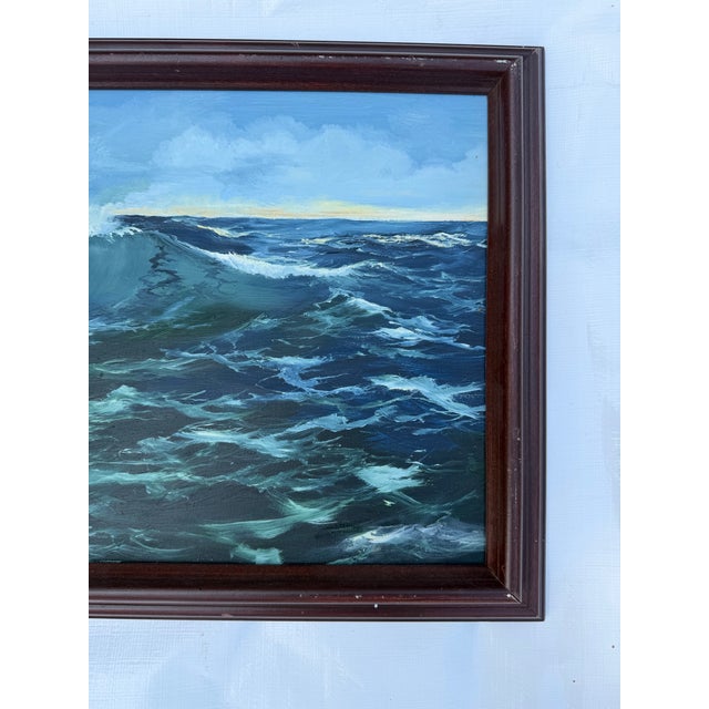 Original Nautical Seascape Oil Painting in Frame, Signed by Artist For Sale - Image 4 of 6