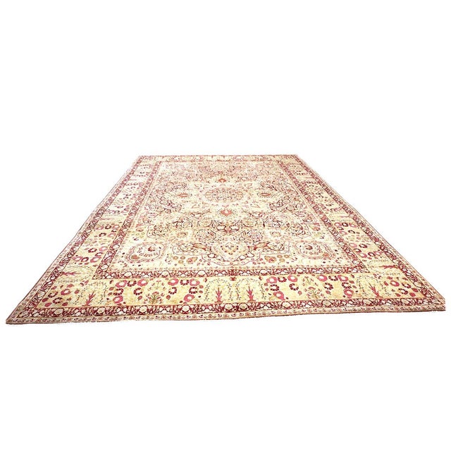 Condition: Antique Circa: 1880s Origin: Persia Design: Yazd Actual Size: 10.8 X 16.0 Thickness: 1/4" Color: Rose,...