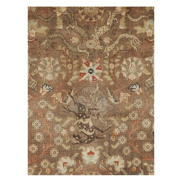 An antique Persian Tabriz pictorial accent rug handmade during the early 20th century. Measures: 6' 1" x 8' 3".