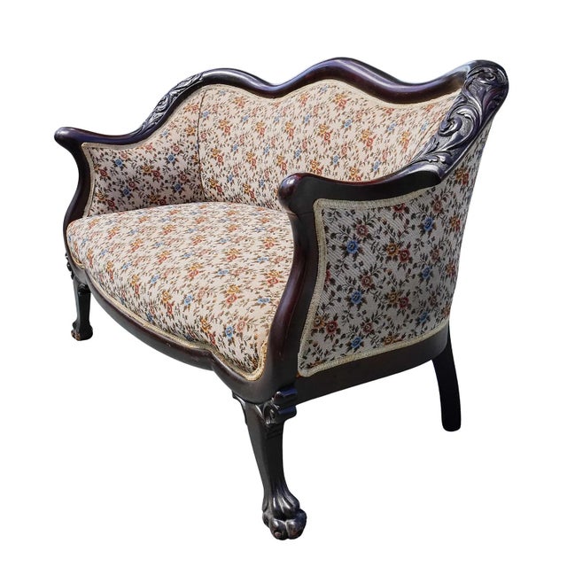 Antique Attributed to R.J Horner Mahogany Parlor Set Victorian Carved Settee & 4 Armchair For Sale - Image 10 of 13