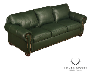 Green Leather Sleeper Sofa with Nailhead Trim