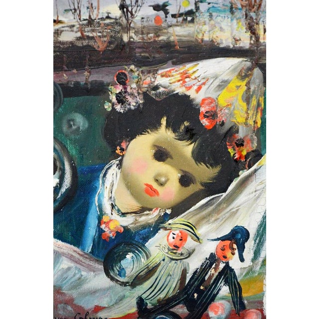 Jean Cologero (1922 -2001) Italian artist, created this piece in the '60s. The painting is titled: Fille avec les poupées....