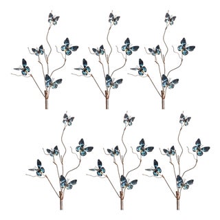 Blue and Black Wire Butterfly Spray (Set of 6) For Sale