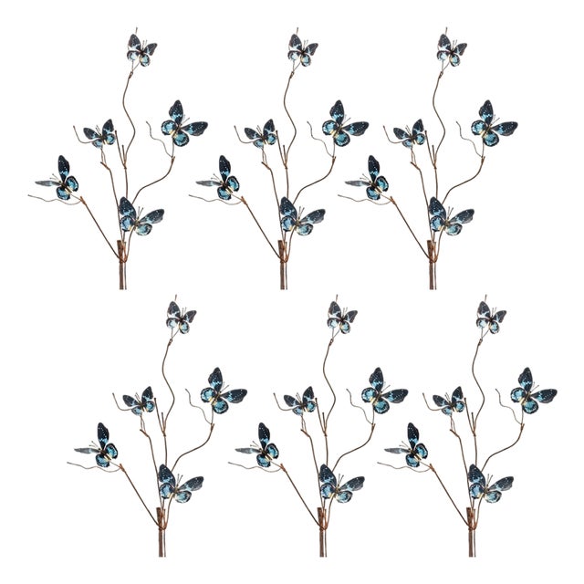 Blue and Black Wire Butterfly Spray (Set of 6) For Sale