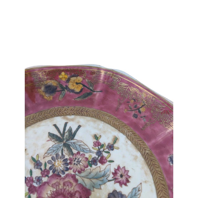 Mauve Vintage Chinoiserie Botanical Flower Ceramic Porcelain Plates- A Pair For Sale - Image 8 of 10