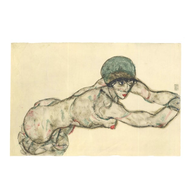 1960s Schiele Lithograph 41 Female Nude to Right Reproduction For Sale