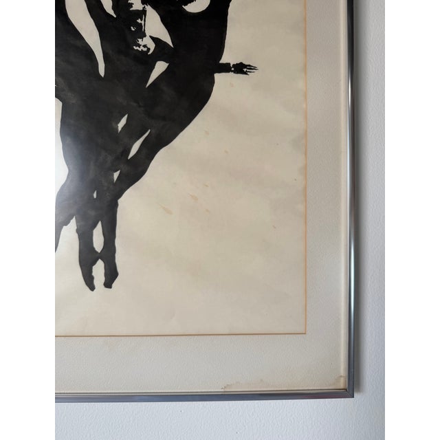 Vintage Three Ballet Dancers Figural Painting on Paper, Framed Under Glass For Sale - Image 9 of 12