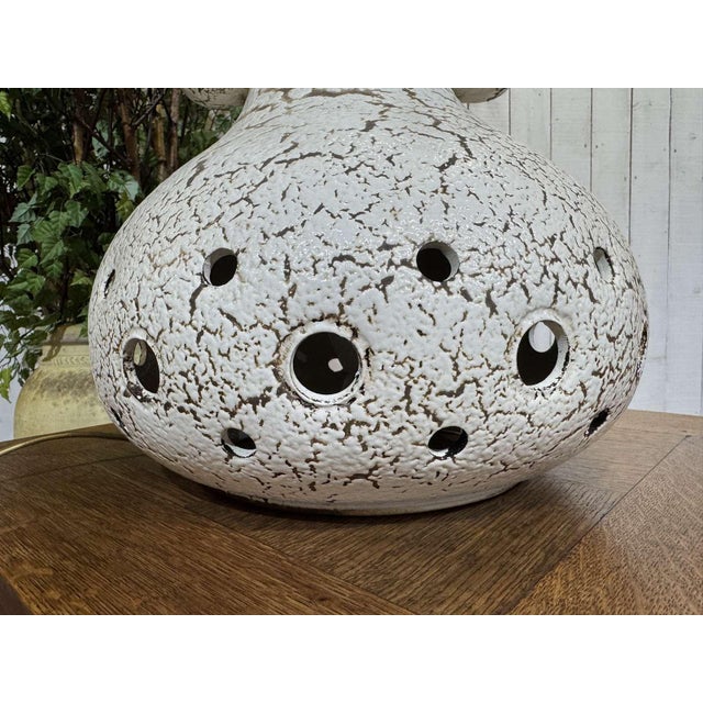 1970s White Ceramic Lamp with Lampshade, 1970s For Sale - Image 5 of 17